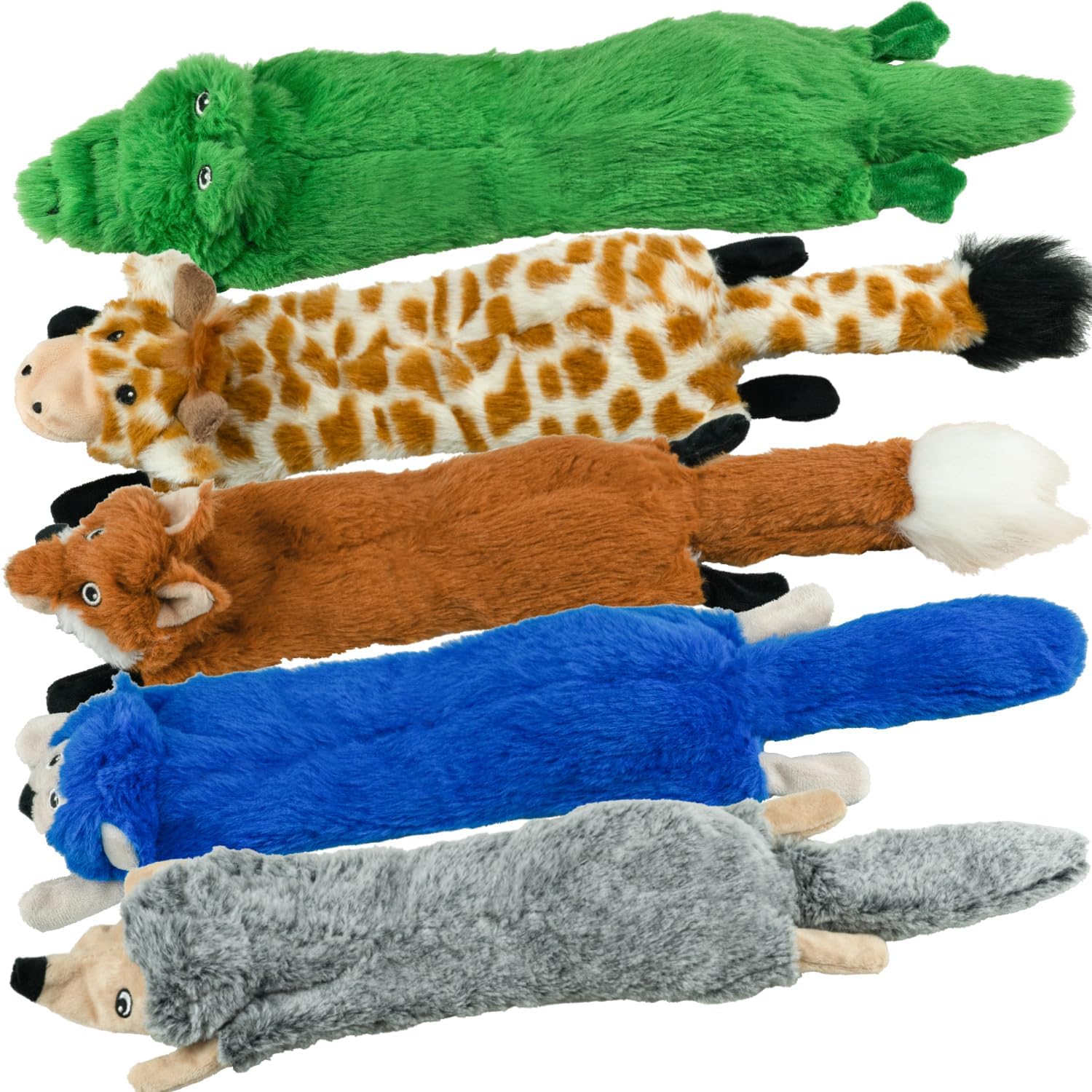 Dog Squeaky and Crinkle Plush Toys, 5 Pack No Stuffing Chew Toys for Small, Medium, and Large Dogs