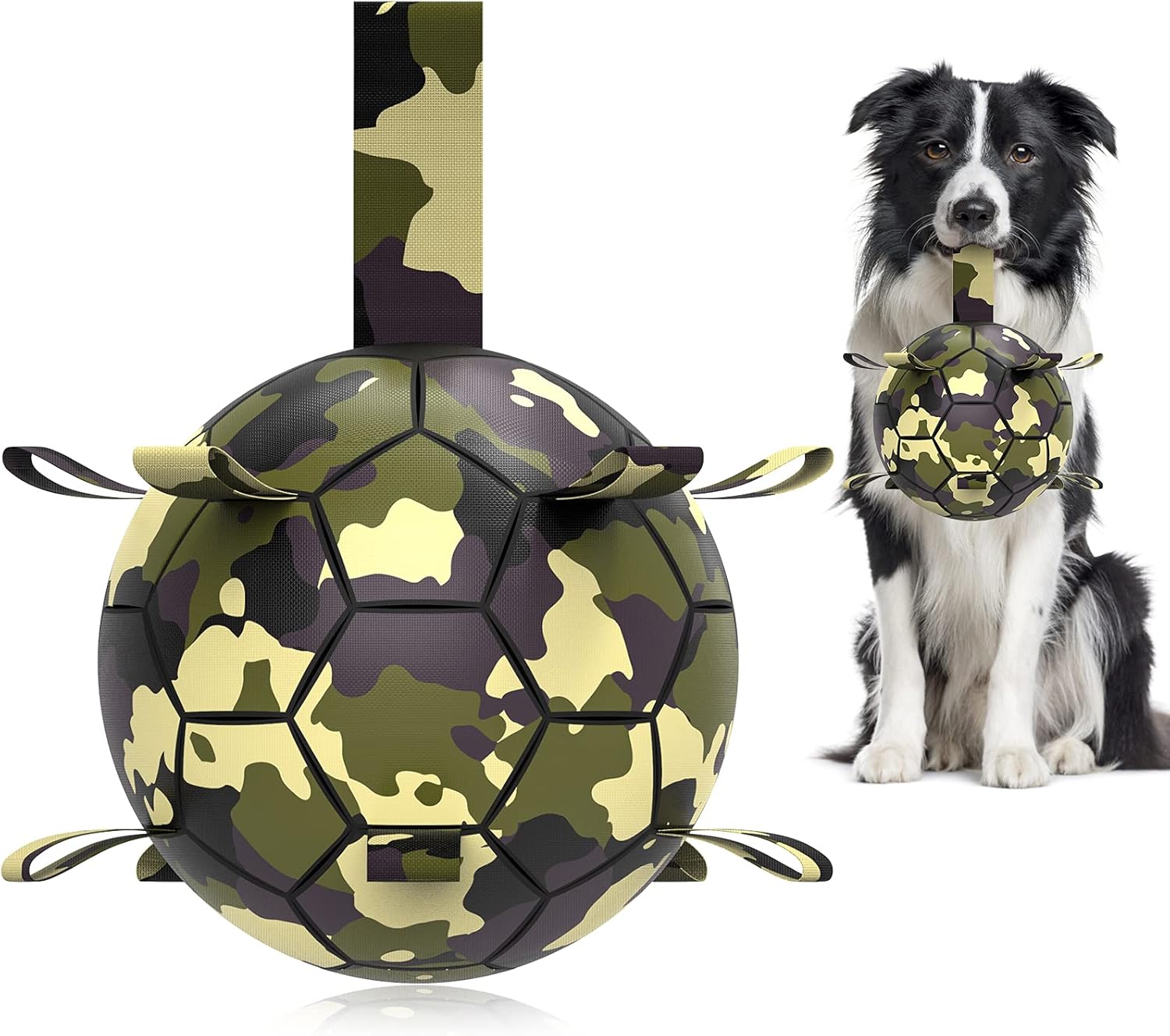 6 Inch Dog Soccer Ball Toy with Straps, Durable Interactive Outdoor Ball for Small and Medium Dogs