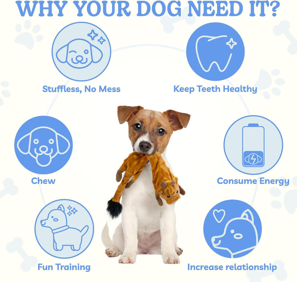 Dog Squeaky and Crinkle Plush Toys, 5 Pack No Stuffing Chew Toys for Small, Medium, and Large Dogs