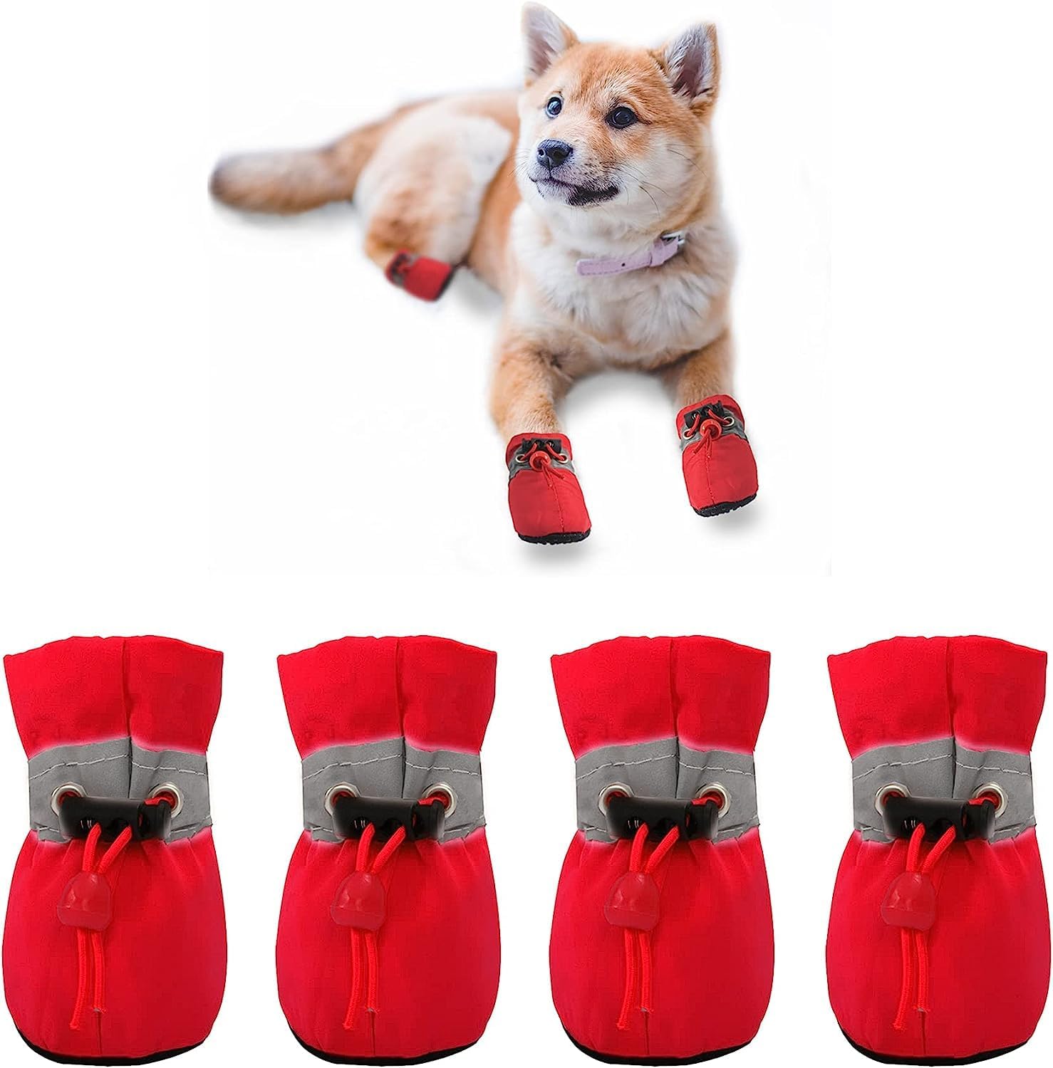 Dog Shoes for Small Dogs, Anti-Slip Paw Protection Boots for Indoor Floors and Winter Use, 4-Pack (Pink, Size 5)