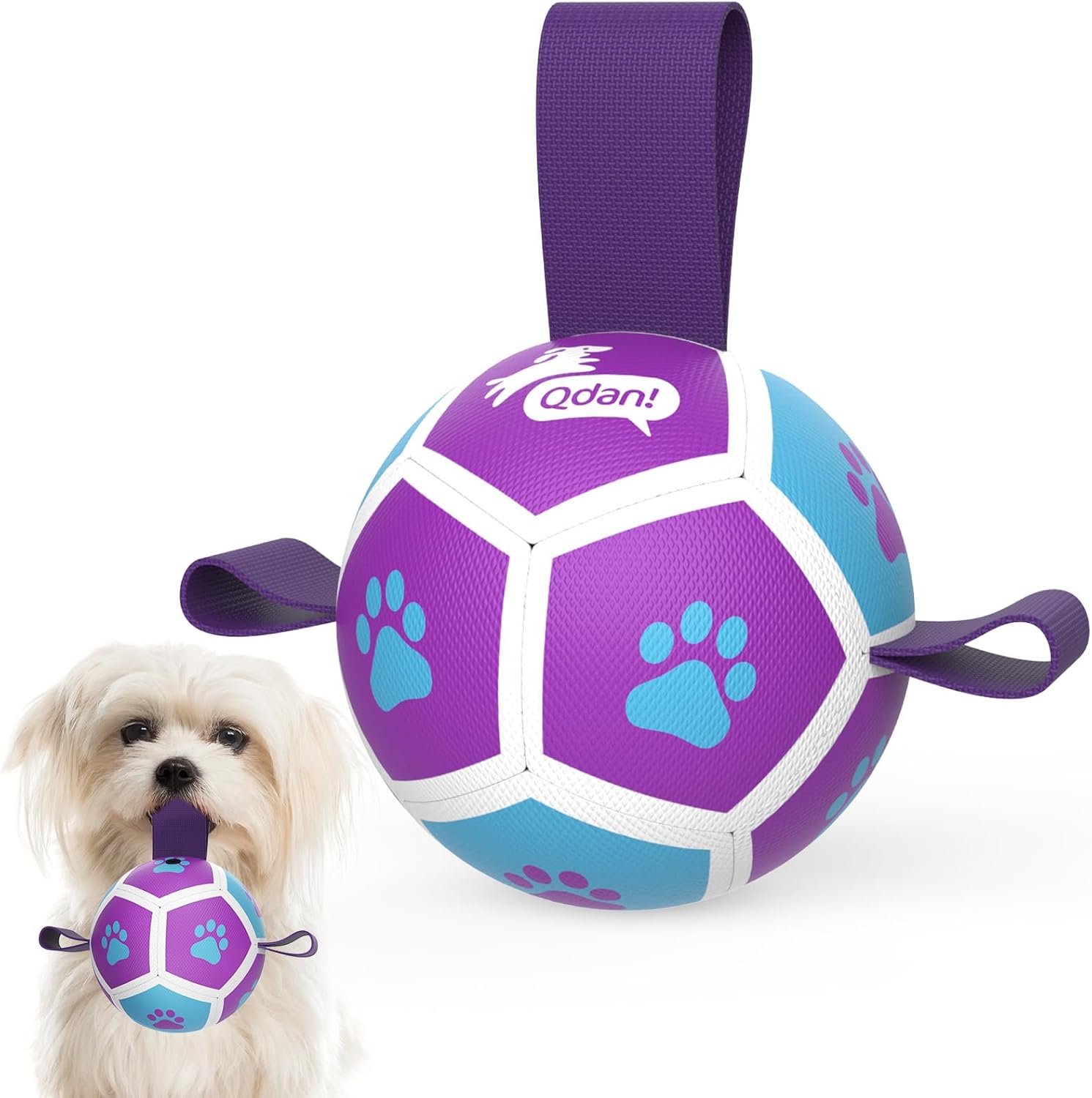 6 Inch Dog Soccer Ball Toy with Straps, Durable Interactive Outdoor Ball for Small and Medium Dogs