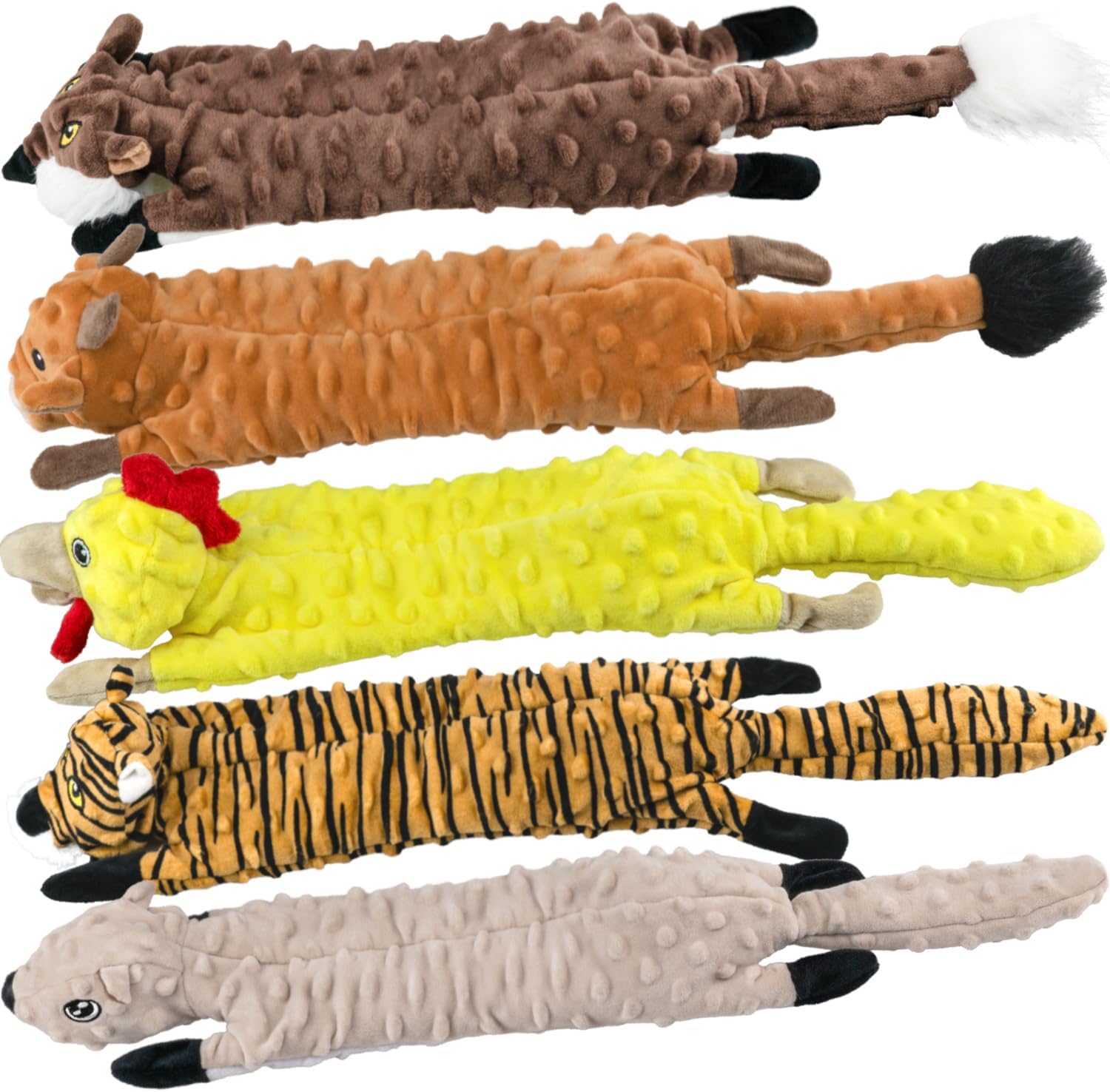 Dog Squeaky and Crinkle Plush Toys, 5 Pack No Stuffing Chew Toys for Small, Medium, and Large Dogs