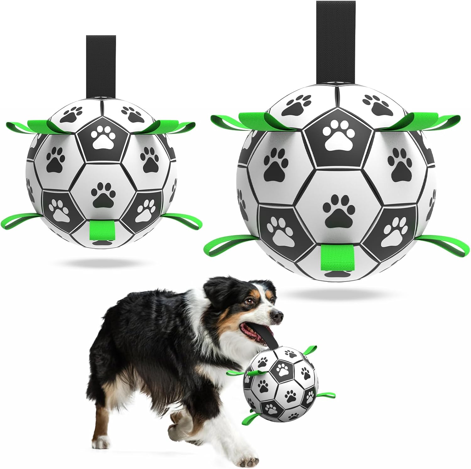 6 Inch Dog Soccer Ball Toy with Straps, Durable Interactive Outdoor Ball for Small and Medium Dogs