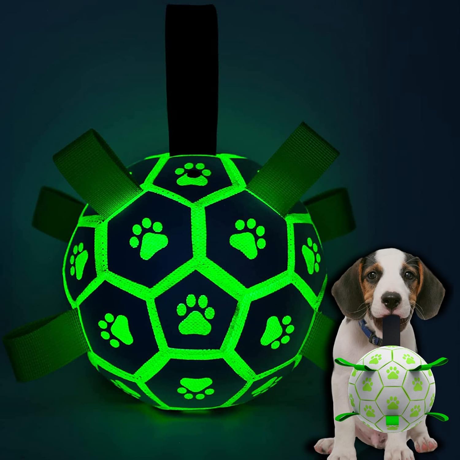 6 Inch Dog Soccer Ball Toy with Straps, Durable Interactive Outdoor Ball for Small and Medium Dogs