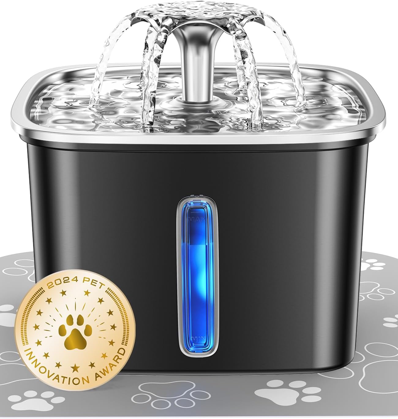 Stainless Steel Automatic Pet Water Fountain, 108oz / 3.2L Cat and Dog Water Dispenser with Filters and Silicone Mat