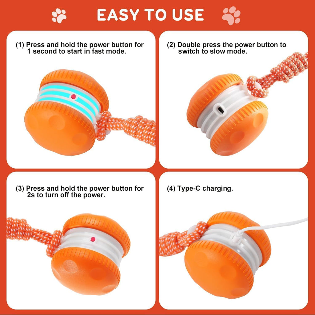 Interactive Automatic Moving Dog Toy with Rope, Motion-Activated Rolling Toy for Small, Medium, and Large Dogs (Orange)