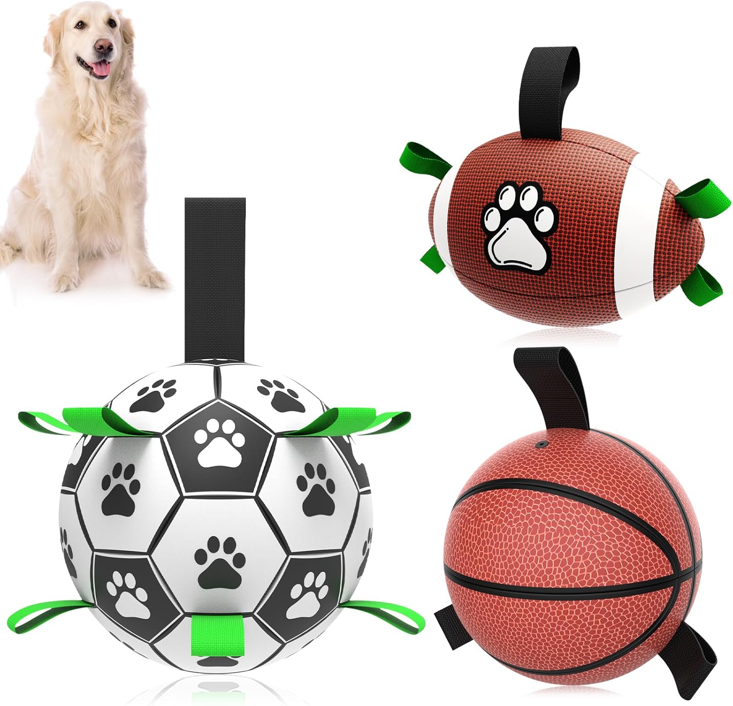 6 Inch Dog Soccer Ball Toy with Straps, Durable Interactive Outdoor Ball for Small and Medium Dogs