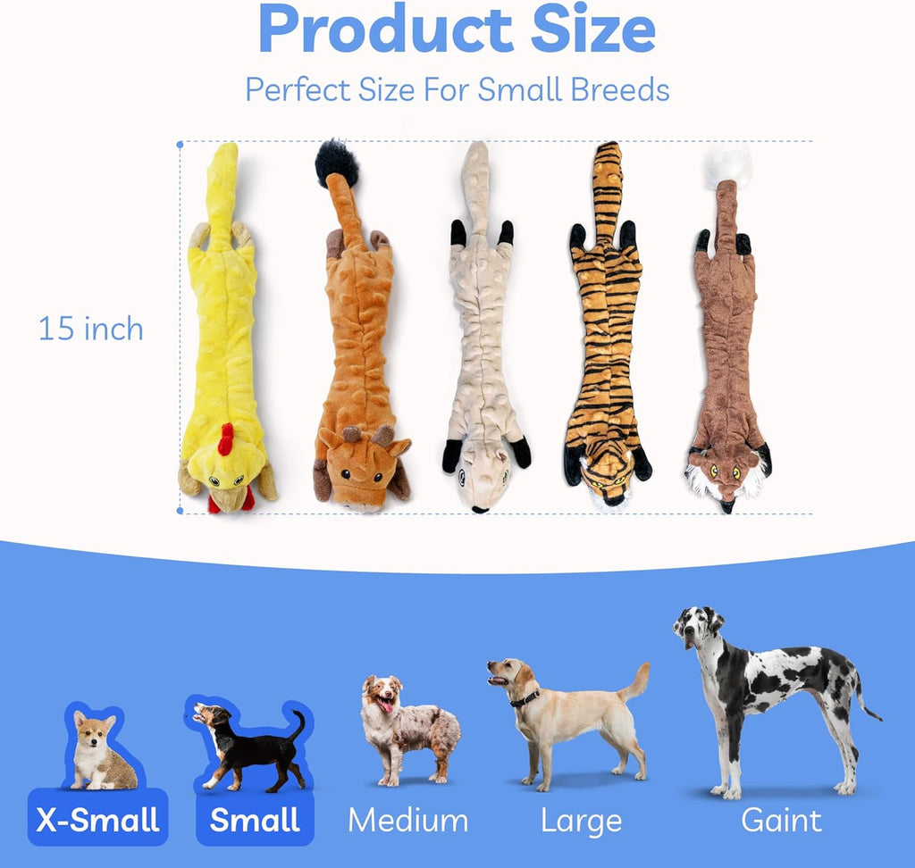 Dog Squeaky and Crinkle Plush Toys, 5 Pack No Stuffing Chew Toys for Small, Medium, and Large Dogs