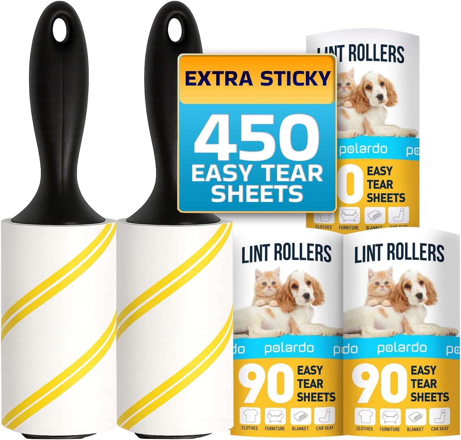 Lint Rollers for Pet Hair Removal, Sticky Hair Remover for Couch Clothes Furniture and Carpet, 5-Pack