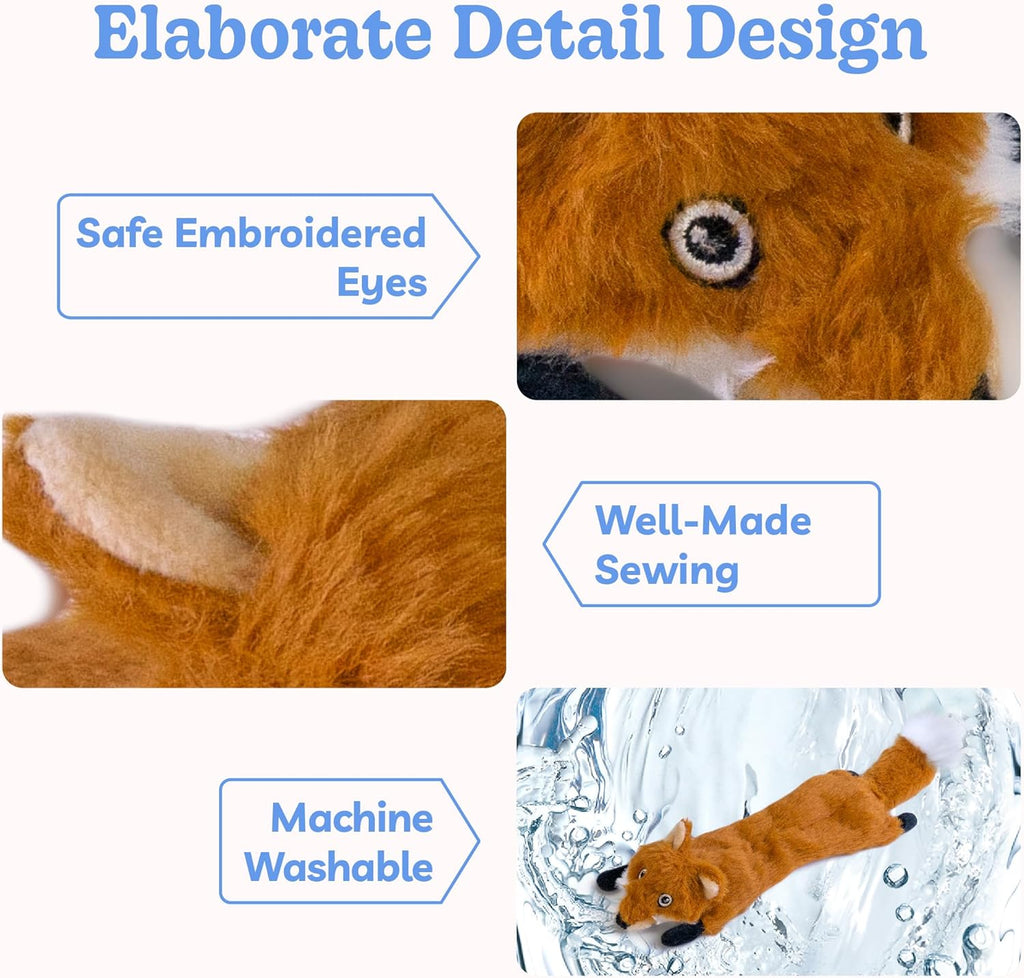 Dog Squeaky and Crinkle Plush Toys, 5 Pack No Stuffing Chew Toys for Small, Medium, and Large Dogs