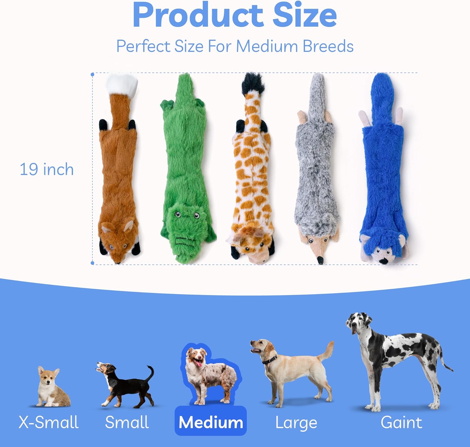 Dog Squeaky and Crinkle Plush Toys, 5 Pack No Stuffing Chew Toys for Small, Medium, and Large Dogs