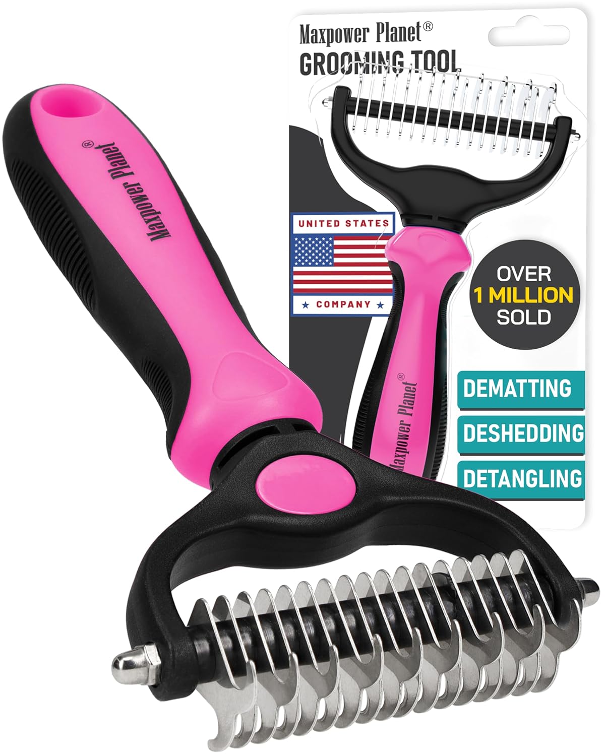 Pet Grooming Brush and Glove Set, Double-Sided Undercoat Rake with Grooming Gloves for Dogs and Cats