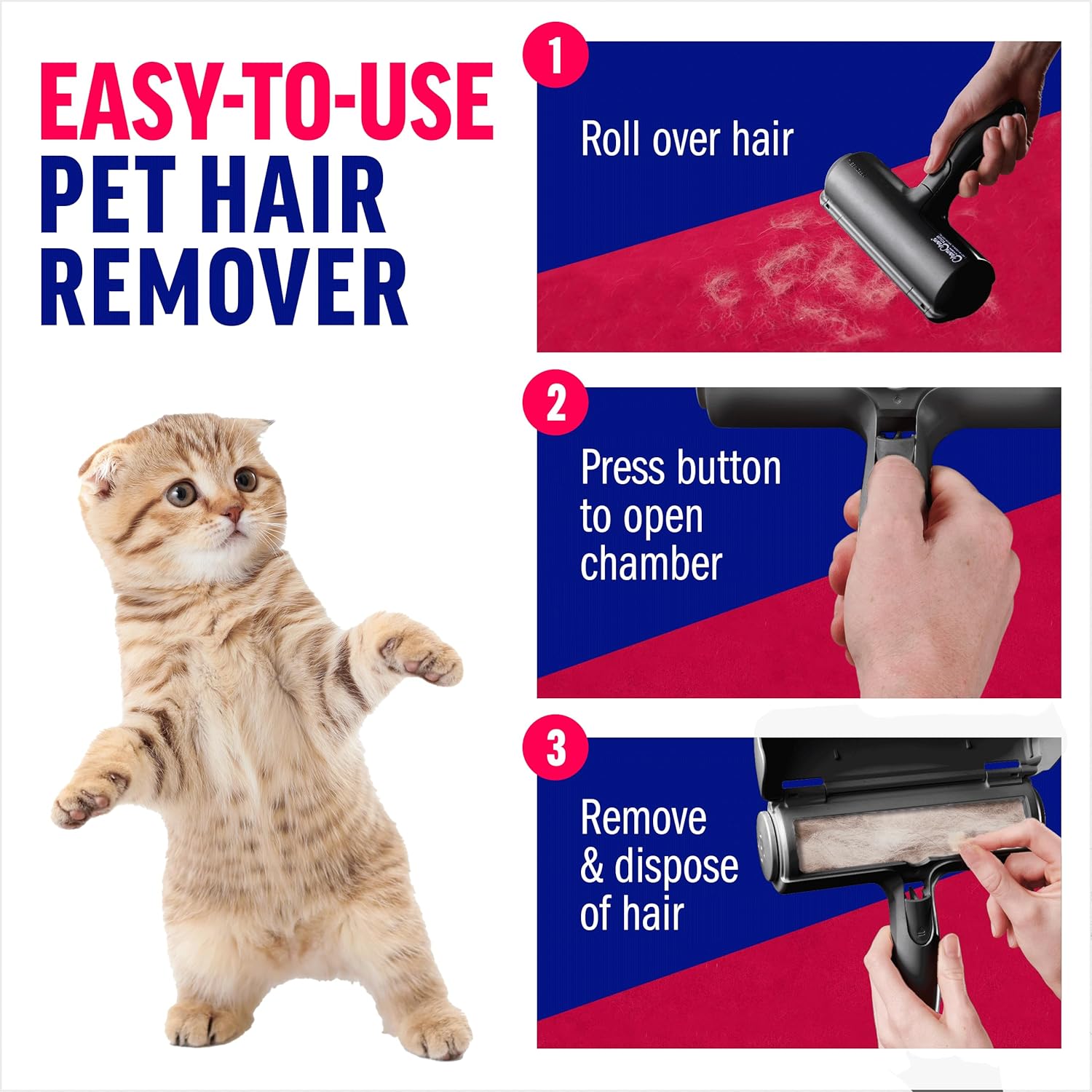 Reusable Pet Hair Remover Roller, Manual Lint Roller for Cat and Dog Hair on Furniture, Carpet, Couch, Car, and Bedding