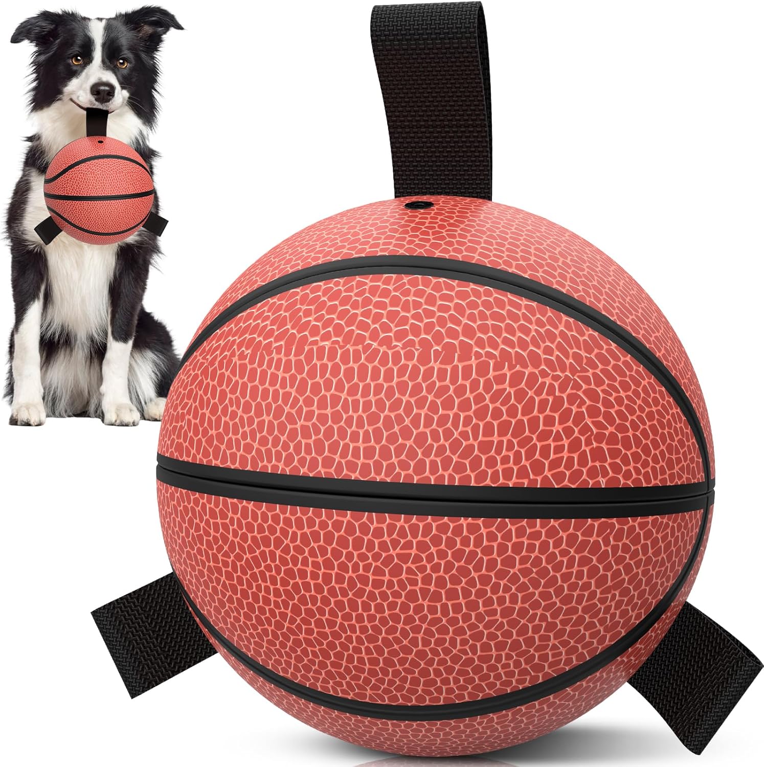 6 Inch Dog Soccer Ball Toy with Straps, Durable Interactive Outdoor Ball for Small and Medium Dogs