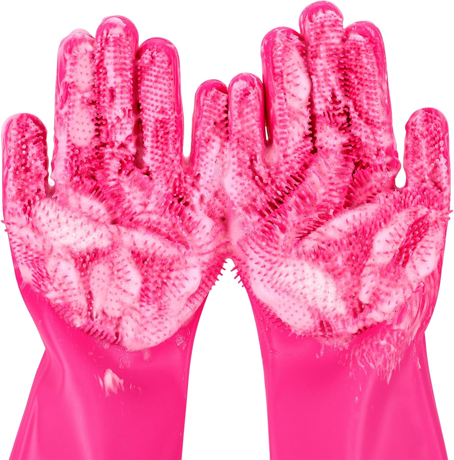 Pet Grooming Gloves with Silicone Bristles, Five-Finger Bathing and Cleaning Gloves for Dogs and Cats