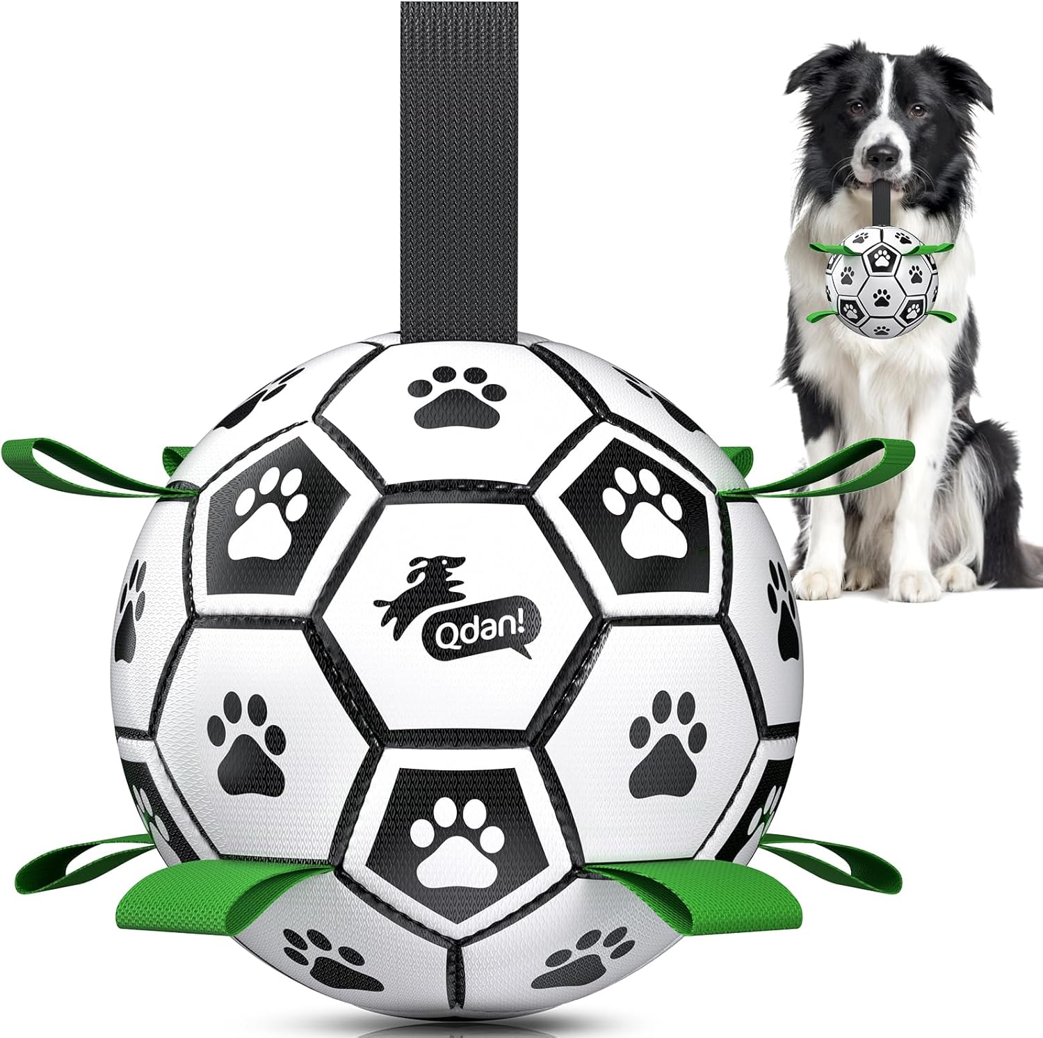 6 Inch Dog Soccer Ball Toy with Straps, Durable Interactive Outdoor Ball for Small and Medium Dogs