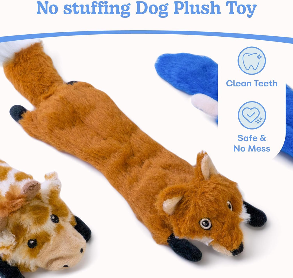 Dog Squeaky and Crinkle Plush Toys, 5 Pack No Stuffing Chew Toys for Small, Medium, and Large Dogs