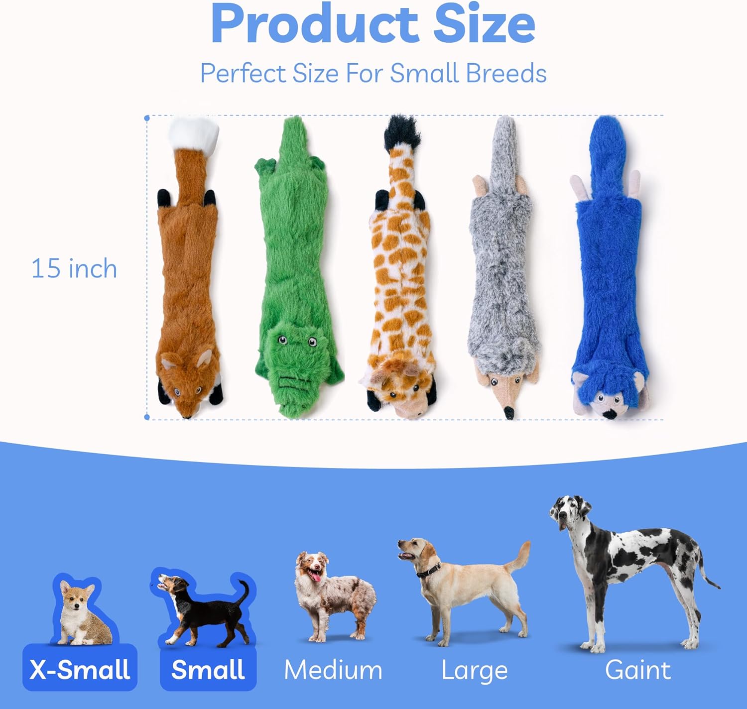 Dog Squeaky and Crinkle Plush Toys, 5 Pack No Stuffing Chew Toys for Small, Medium, and Large Dogs