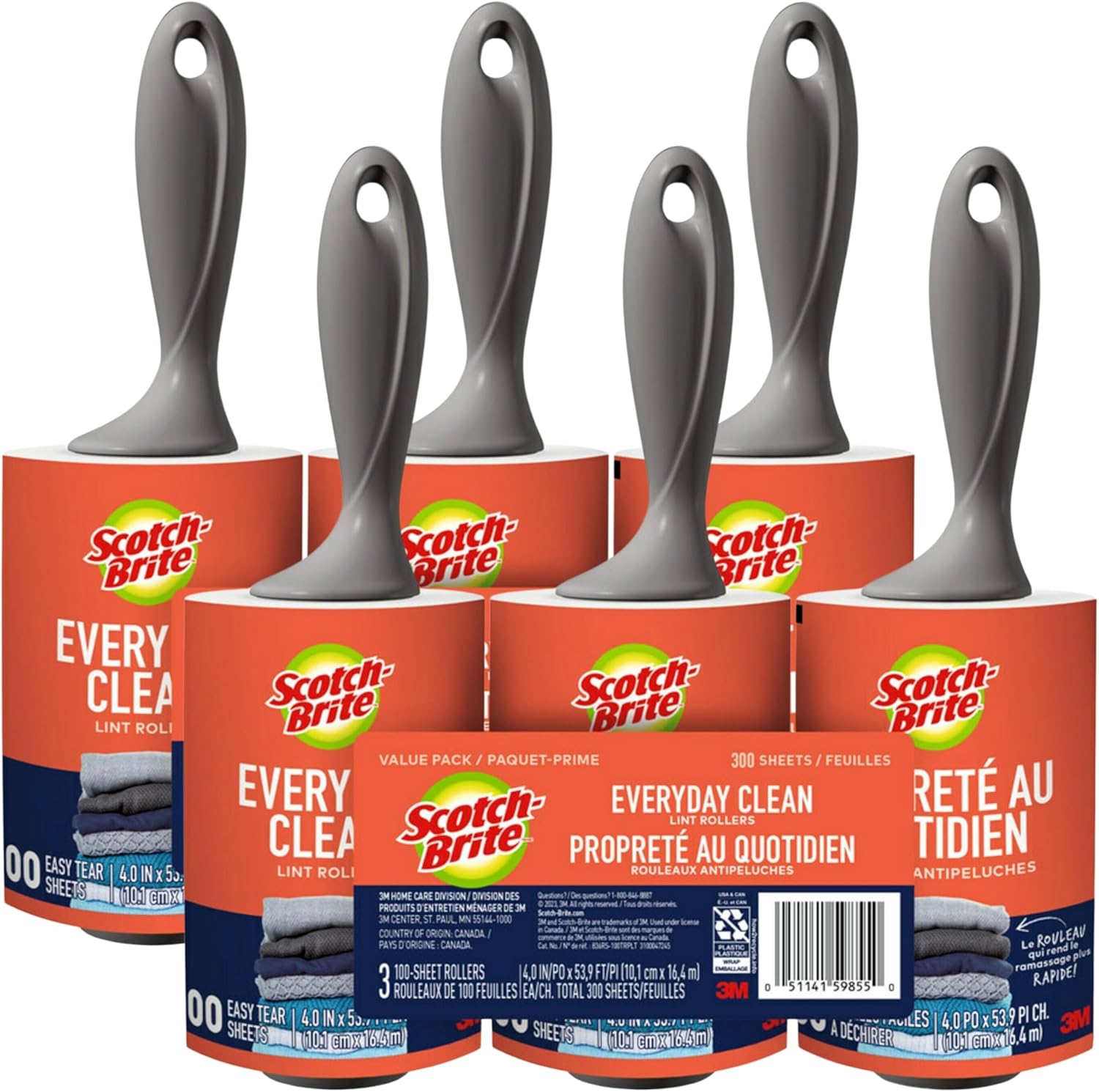 Everyday Lint Roller Set, Sticky Lint Remover for Pet Hair, Clothes, Furniture and Dusty Surfaces, 3 Pack