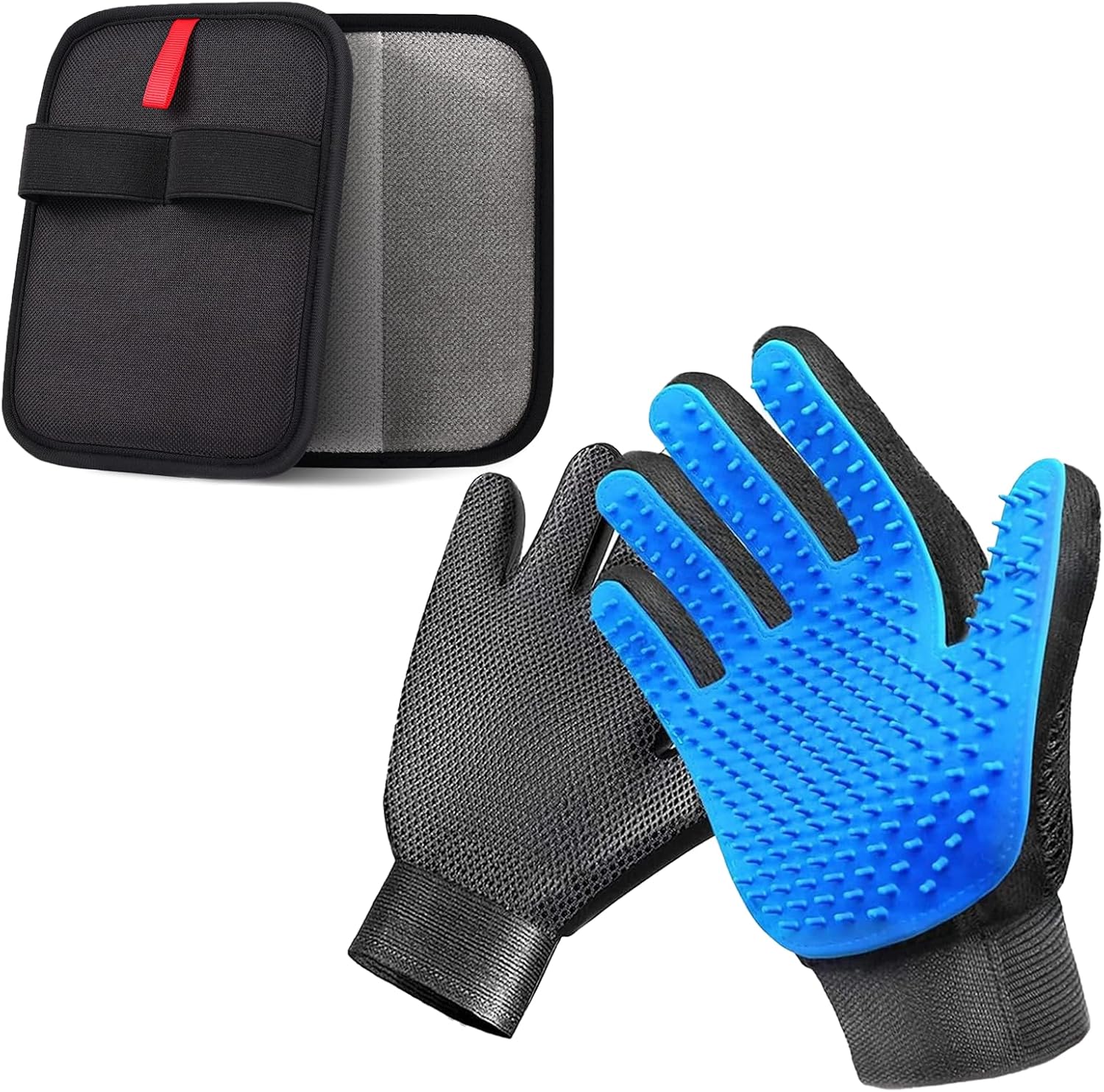 Pet Hair Removal Grooming Gloves, 2-Pack 2-in-1 Grooming and Bathing Gloves for Dogs and Cats with Short or Long Hair (Blue)