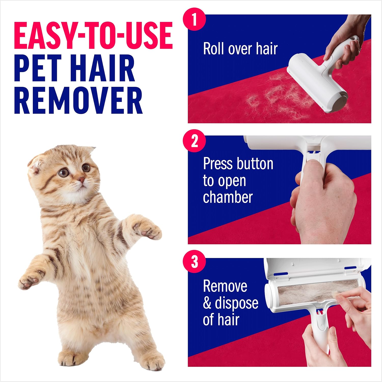 Reusable Pet Hair Remover Roller, Manual Lint Roller for Cat and Dog Hair on Furniture, Carpet, Couch, Car, and Bedding