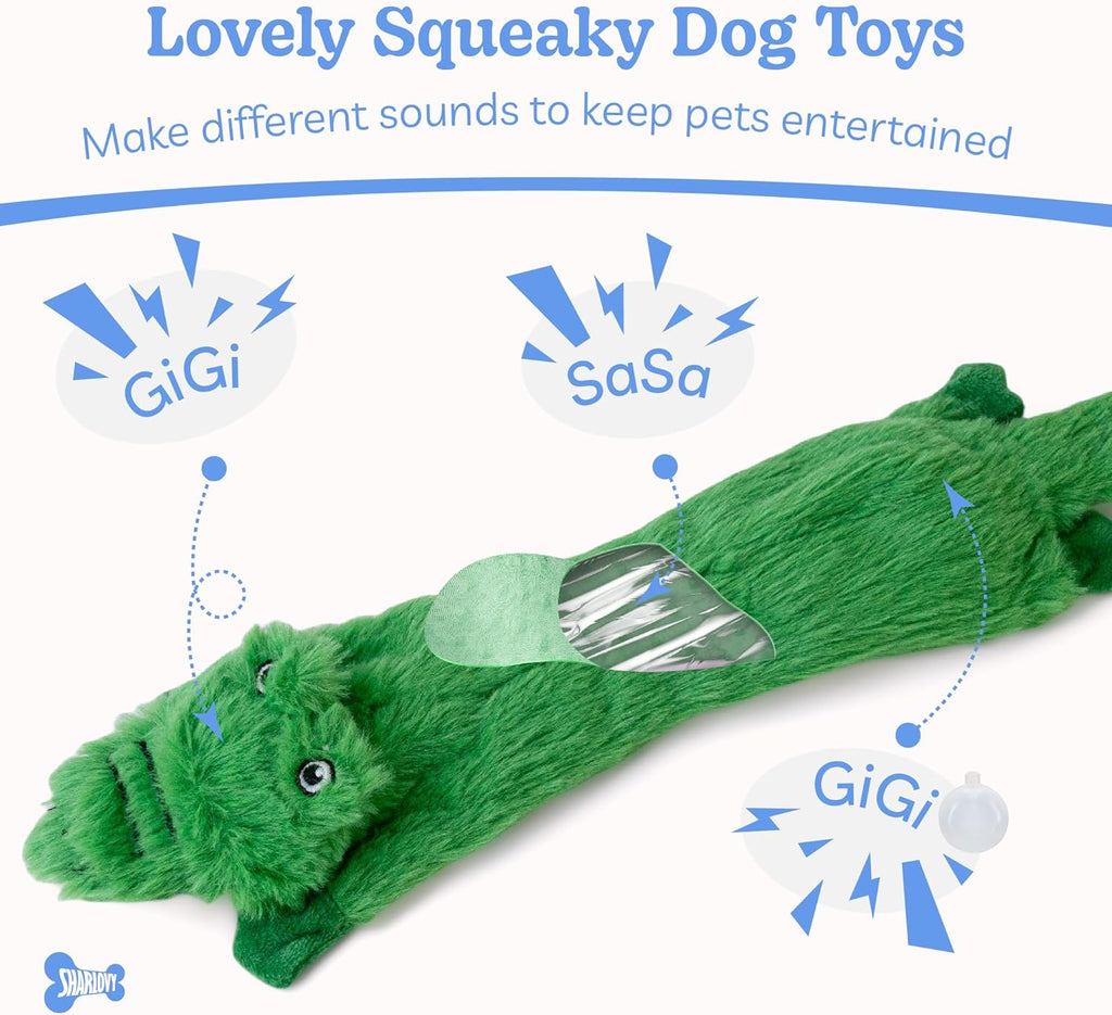 Dog Squeaky and Crinkle Plush Toys, 5 Pack No Stuffing Chew Toys for Small, Medium, and Large Dogs
