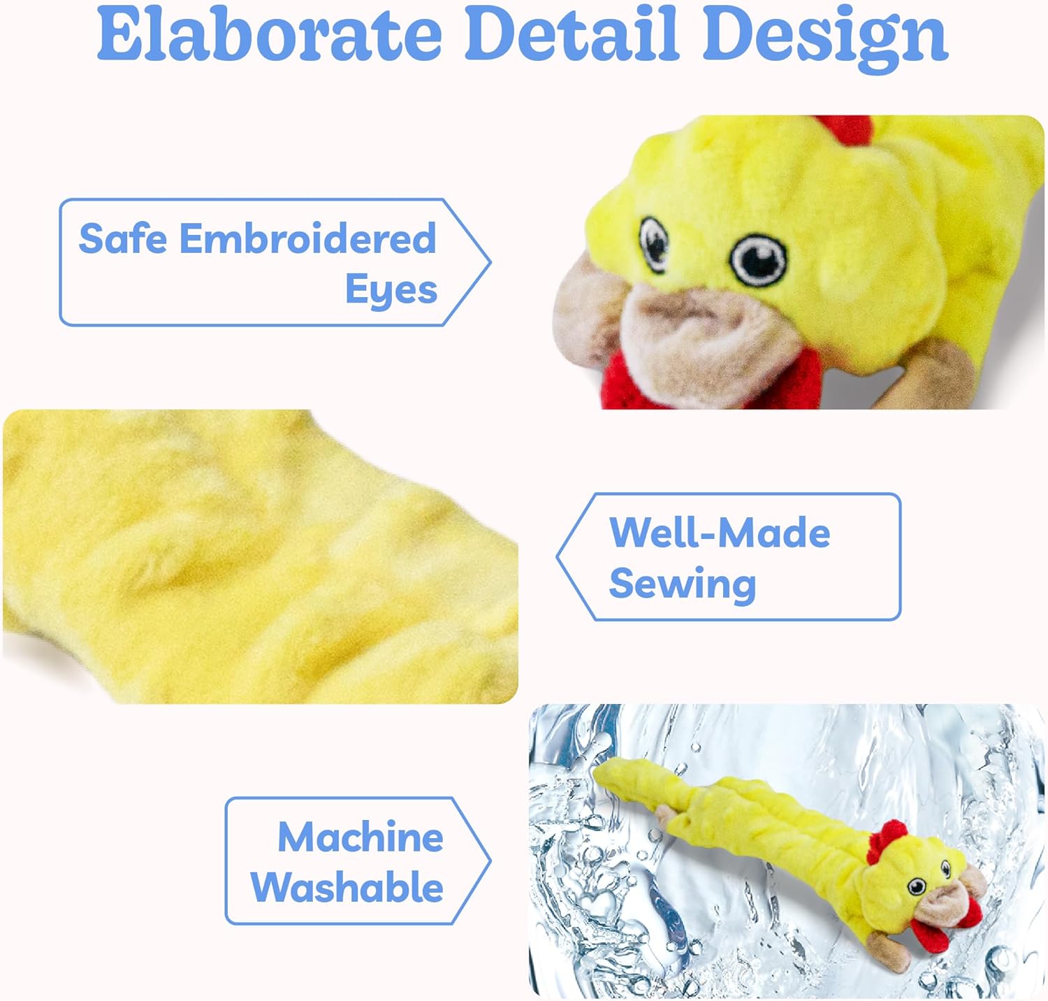 Dog Squeaky and Crinkle Plush Toys, 5 Pack No Stuffing Chew Toys for Small, Medium, and Large Dogs