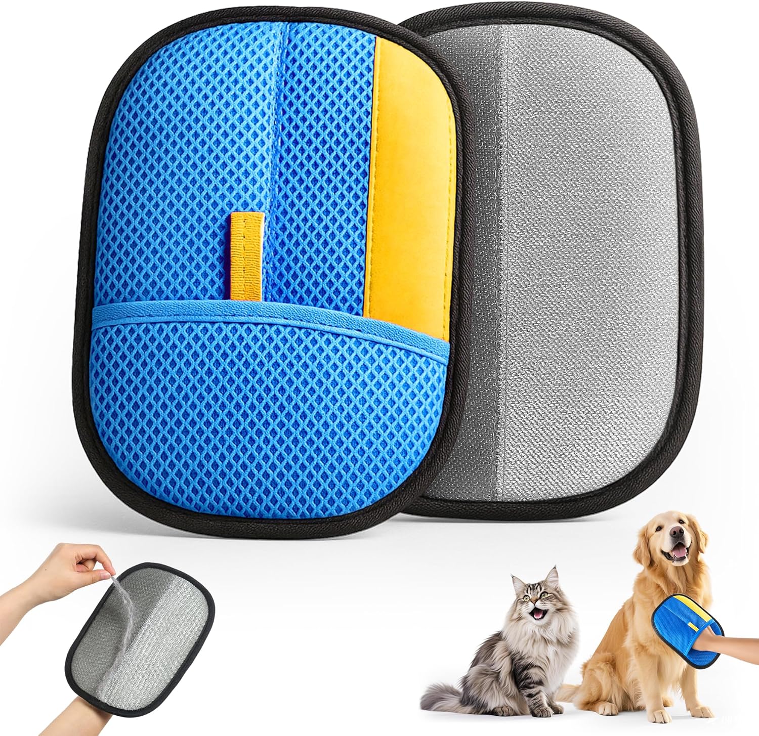 Reusable Pet Hair Removal Gloves (2 Pcs), Thickened Electrostatic Grooming Gloves for Cats and Dogs, Furniture and Clothing Cleaner