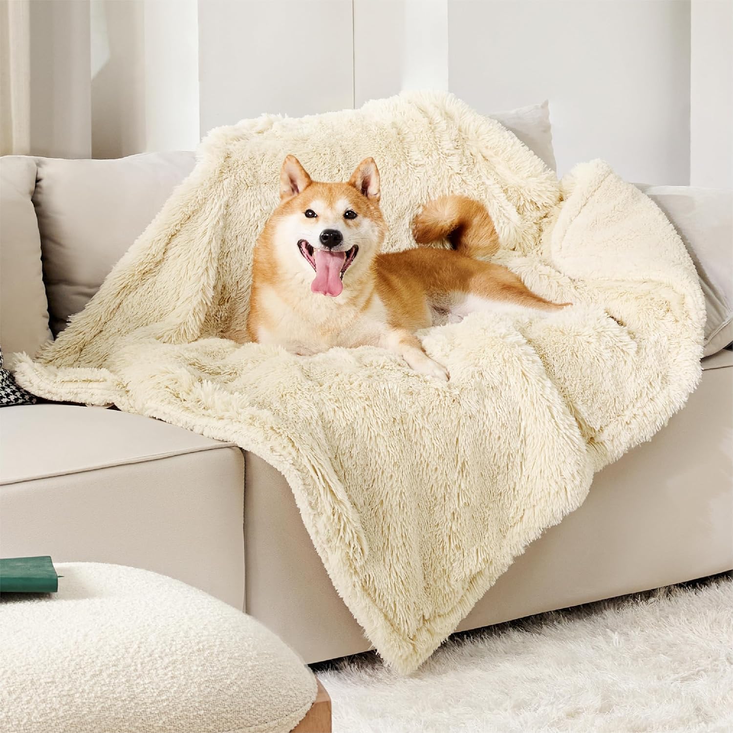 Waterproof Dog Blanket for Large Dogs, Reversible Faux Fur Pet Throw for Bed and Couch Protection, 60 x 80 Inches