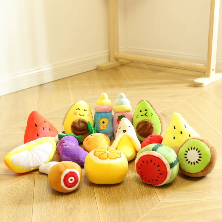 Pomdsds | Plush Fruit & Vegetable–Style Puppy Toy with Gentle Sound, Everyday Play for Small Dogs