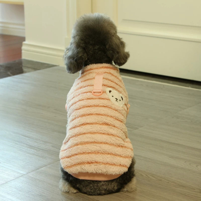 Pomdsds | Soft Fleece Pet Top with Striped Bear Design, Everyday Spring & Autumn Wear for Dogs and Cats