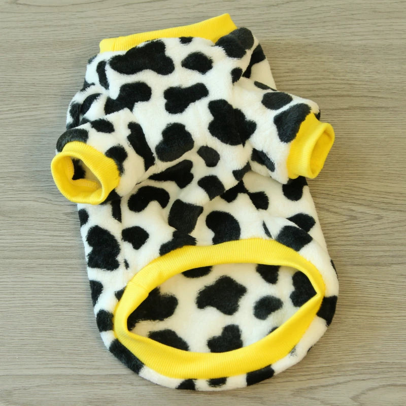 Pomdsds | Flannel Pet Outfit with Cow Design, Cozy Autumn & Winter Wear for Small Dogs and Cats