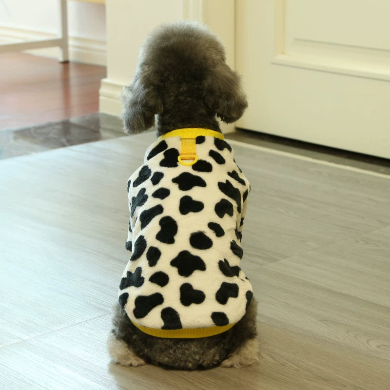 Pomdsds | Flannel Pet Outfit with Cow Design, Cozy Autumn & Winter Wear for Small Dogs and Cats