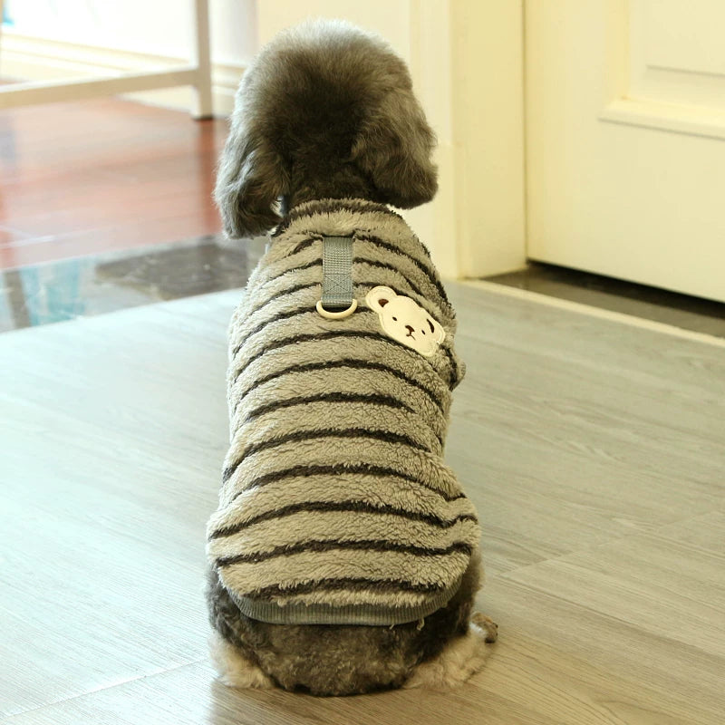 Pomdsds | Soft Fleece Pet Top with Striped Bear Design, Everyday Spring & Autumn Wear for Dogs and Cats