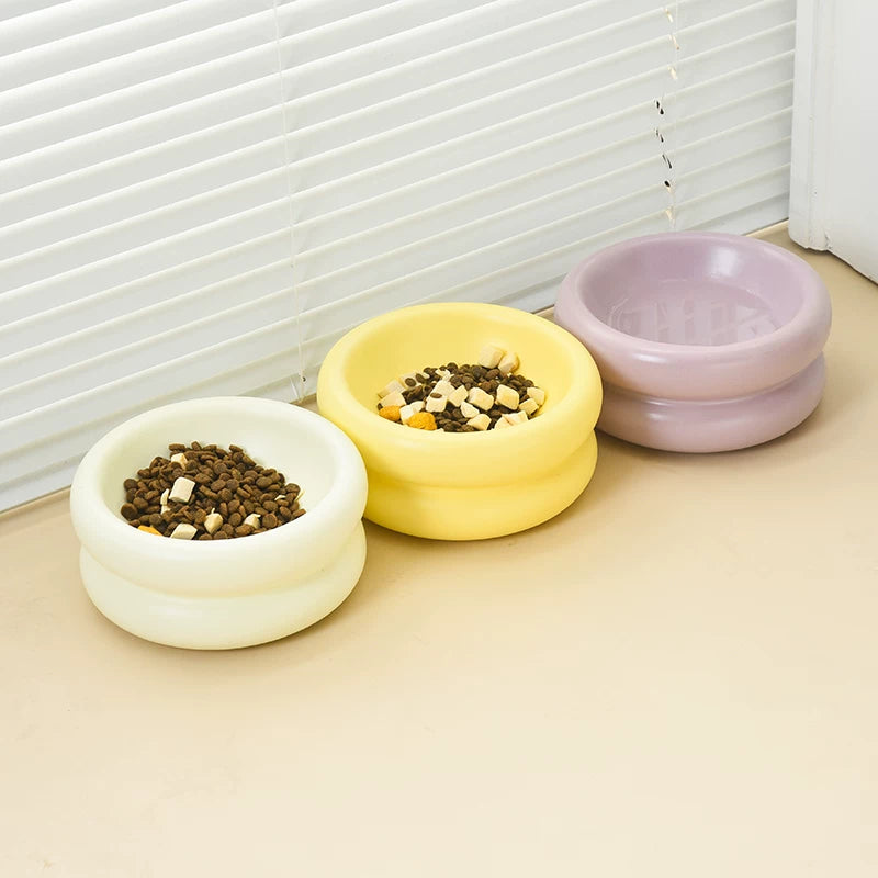 Pomdsds | Low-Profile Ceramic Pet Feeding Bowl with Flat Rim for Daily Use