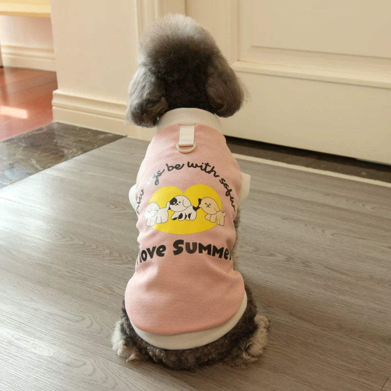 Pomdsds | Cartoon-Print Waffle Cotton Pet Vest, Lightweight Spring & Summer Wear for Dogs and Cats