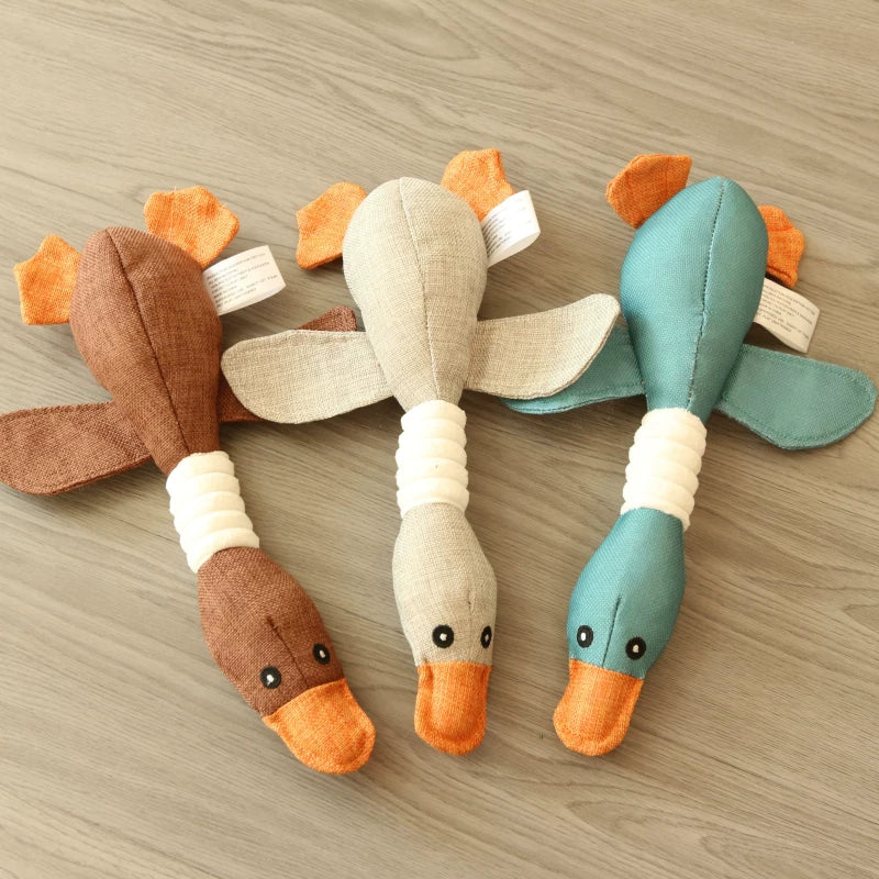 Pomdsds | Linen-Style Plush Goose Dog Toy with Gentle Sound, Everyday Interactive Play for Small Dogs