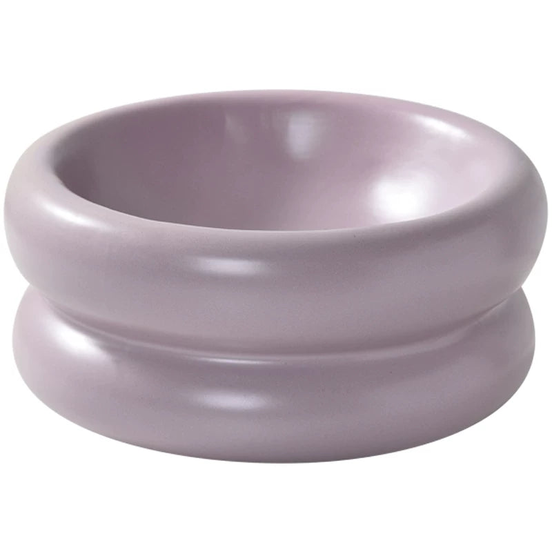 Pomdsds | Low-Profile Ceramic Pet Feeding Bowl with Flat Rim for Daily Use
