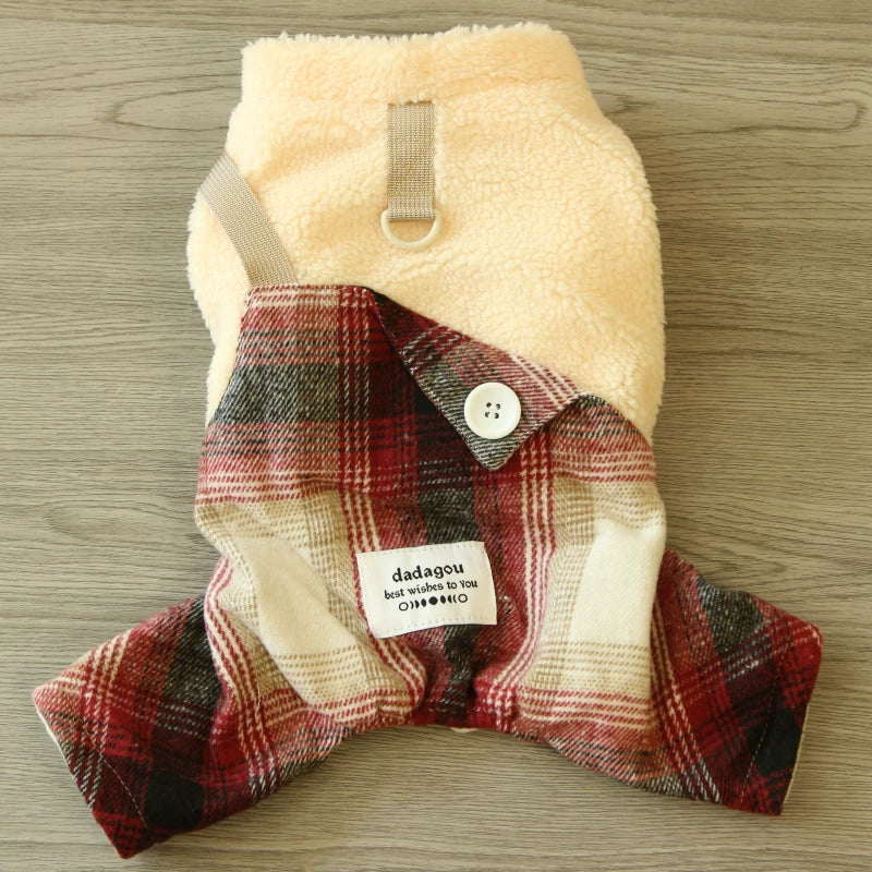 Pomdsds | Plaid-Pattern Four-Leg Pet Outfit with Polar Fleece, Everyday Autumn & Winter Wear for Small Dogs