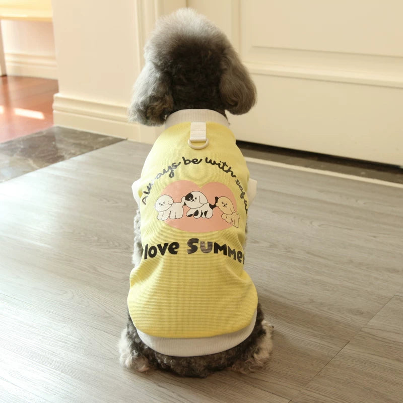 Pomdsds | Cartoon-Print Waffle Cotton Pet Vest, Lightweight Spring & Summer Wear for Dogs and Cats