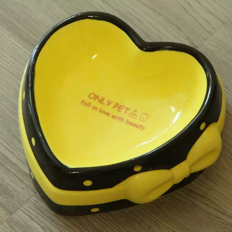 Pomdsds | Ceramic Pet Feeding Bowl with Heart-Inspired Design for Cats and Dogs