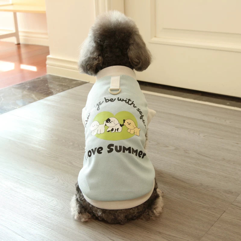 Pomdsds | Cartoon-Print Waffle Cotton Pet Vest, Lightweight Spring & Summer Wear for Dogs and Cats