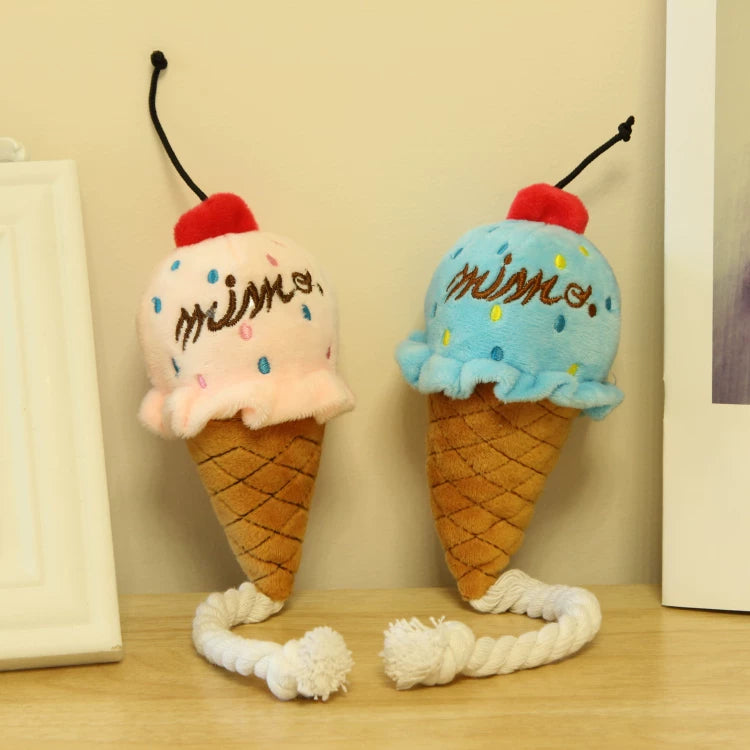 Pomdsds | Ice Cream–Shaped Plush Puppy Toy with Knot Detail, Gentle Sound Toy for Daily Play