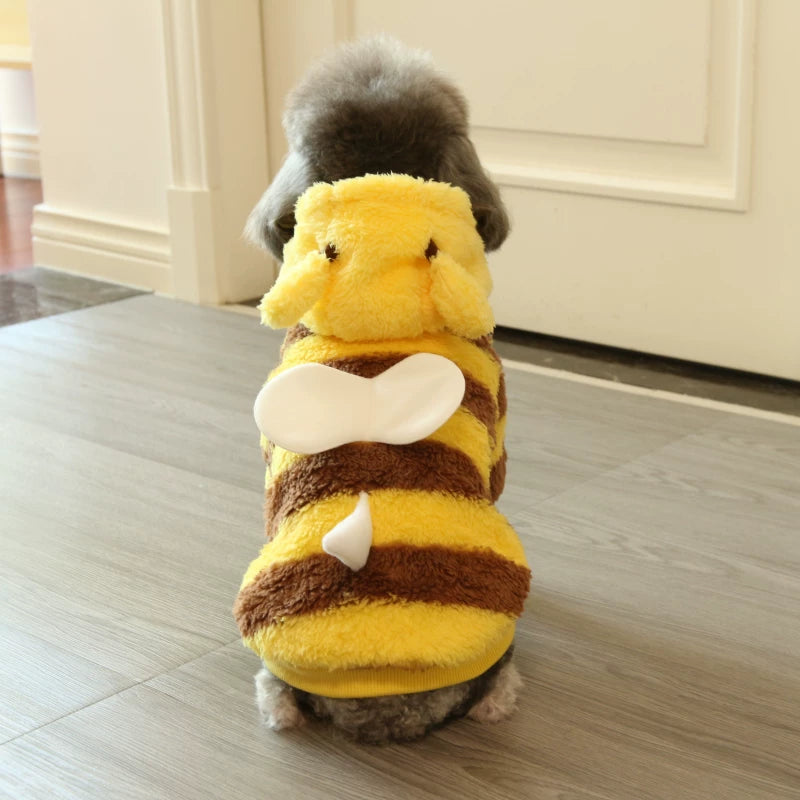 Pomdsds | Four-Leg Fleece Pet Outfit with Bee Design, Everyday Autumn & Winter Wear for Small Dogs and Cats