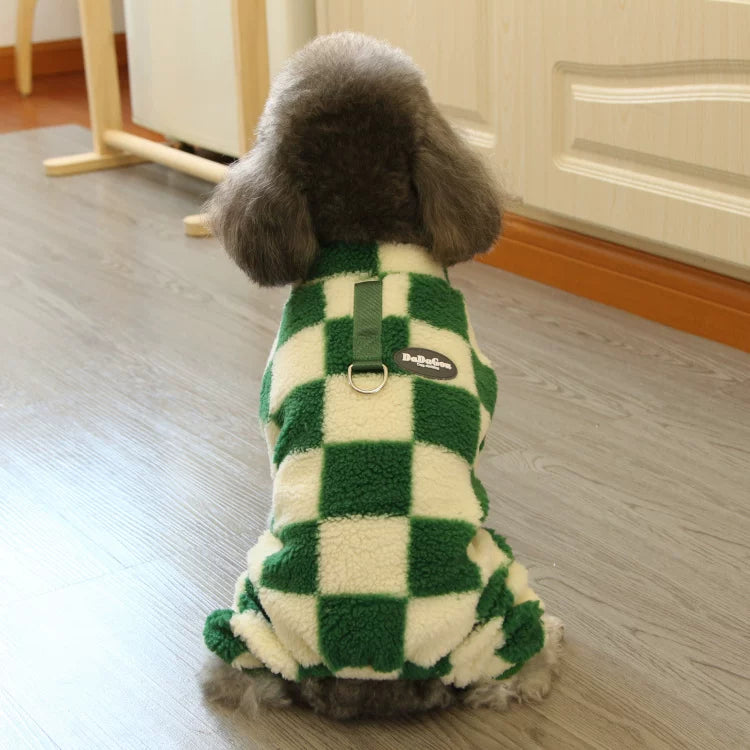 Pomdsds | Plush Square-Pattern Four-Leg Pet Outfit with Pull Tabs, Everyday Autumn & Winter Wear for Small Dogs