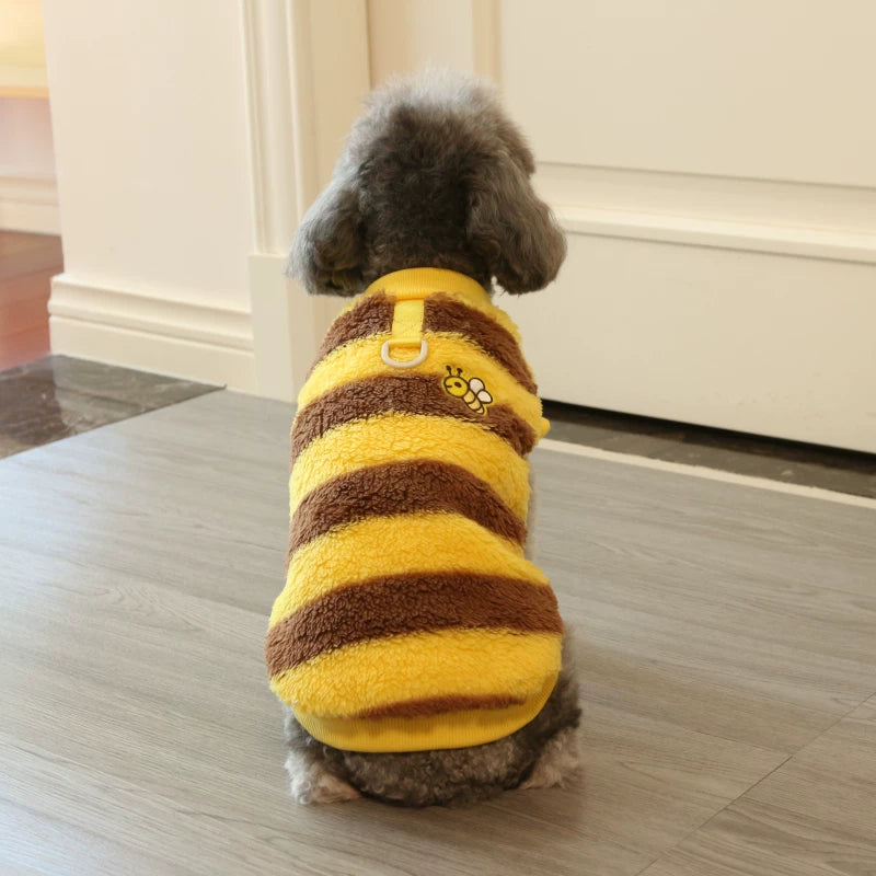 Pomdsds | Four-Leg Fleece Pet Outfit with Bee Design, Everyday Autumn & Winter Wear for Small Dogs and Cats