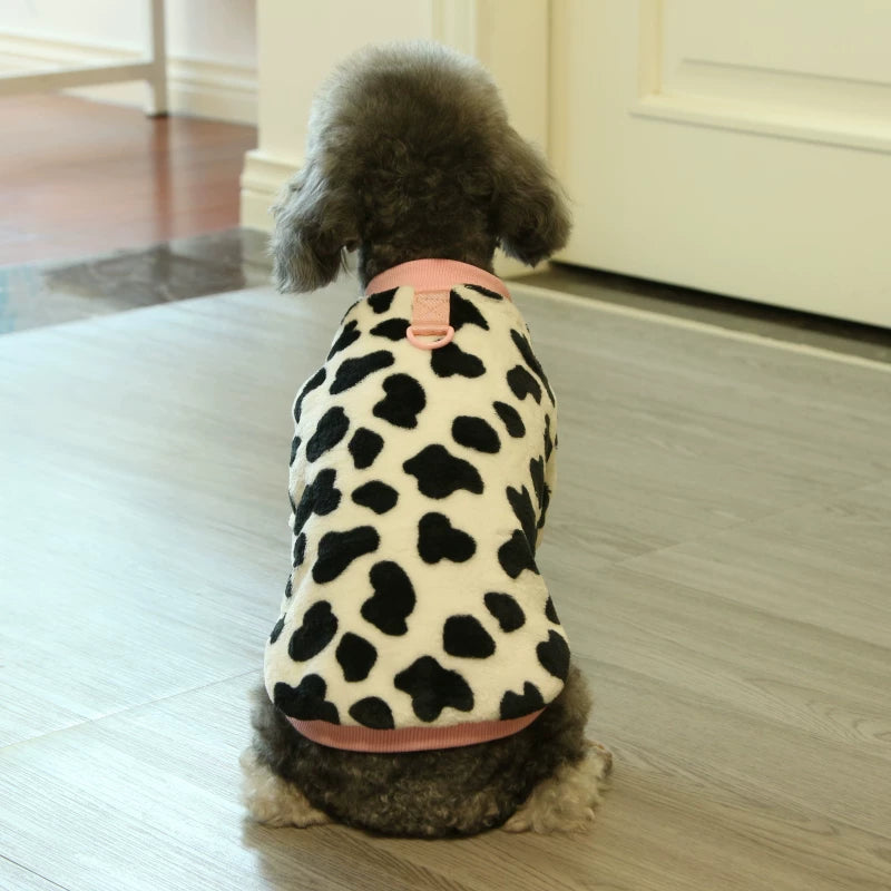 Pomdsds | Flannel Pet Outfit with Cow Design, Cozy Autumn & Winter Wear for Small Dogs and Cats