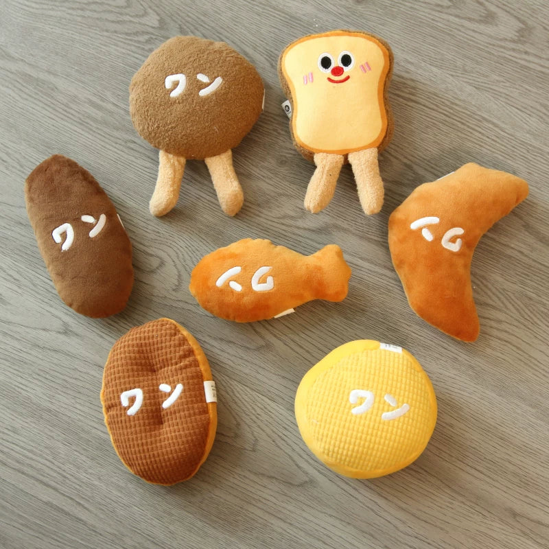 Pomdsds | Bread-Inspired Plush Puppy Toys with Gentle Sound, Everyday Interactive Play for Small Dogs