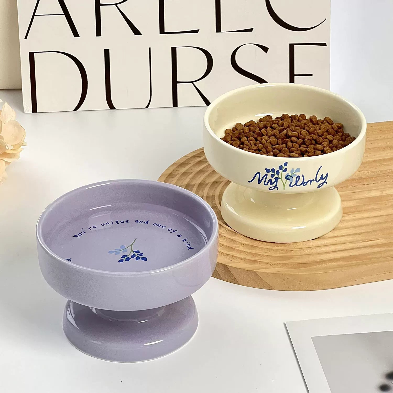 Pomdsds | Goblet-Style Ceramic Pet Bowl for Cats and Small Dogs