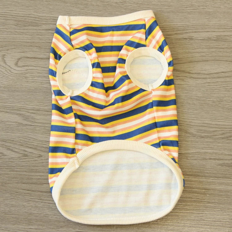 Pomdsds | Lightweight Cotton Pet Vest with Two-Tone Stripes, Everyday Spring & Summer Wear for Dogs and Cats